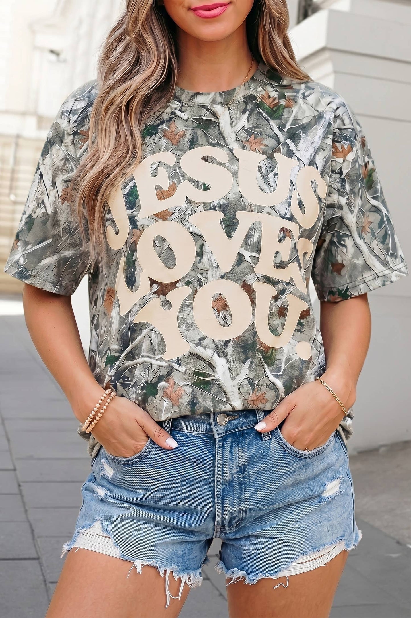 Camo Woodland LOVE LIKE JESUS Letter Tee | S-XL