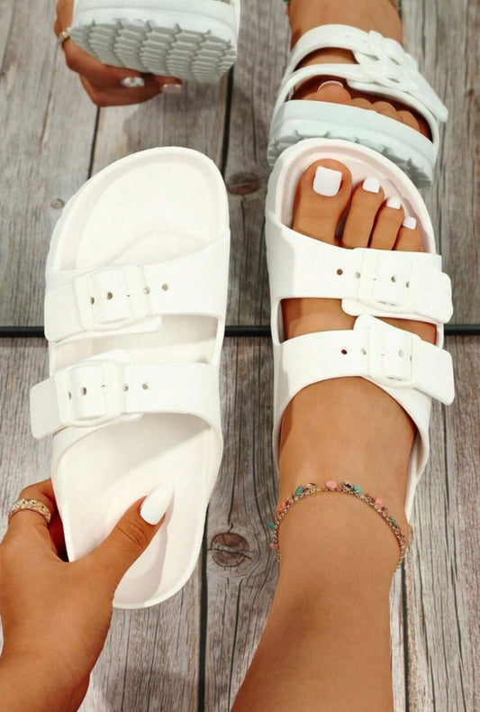 White Buckle Sandals