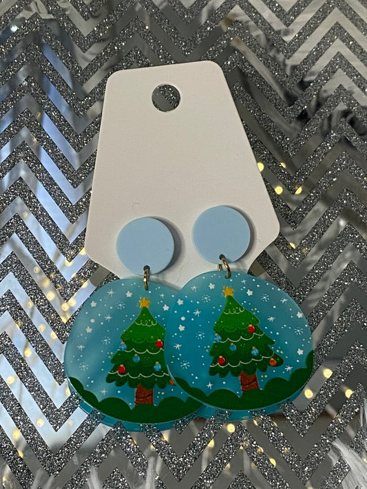 Snow Globe Christmas Tree Earrings