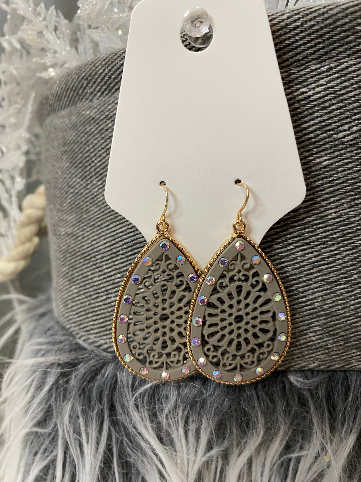 Grey Teardrop Earrings