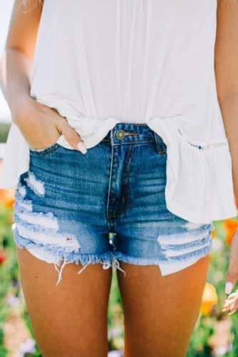 Dark Distressed Blue Jean Shorts