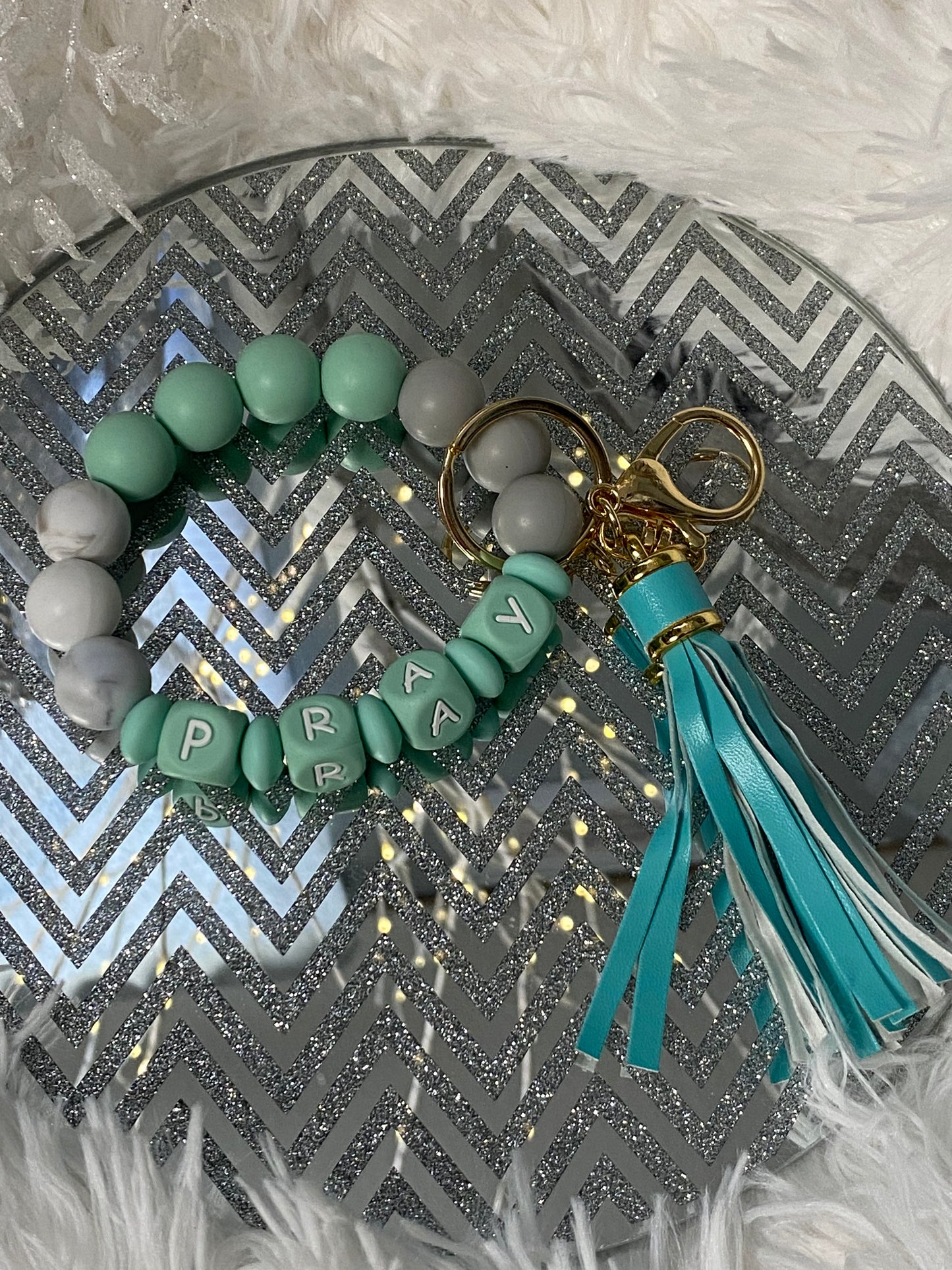 Teal Pray Keychain