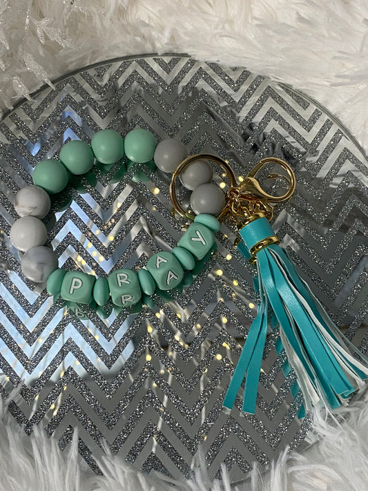 Teal Pray Keychain